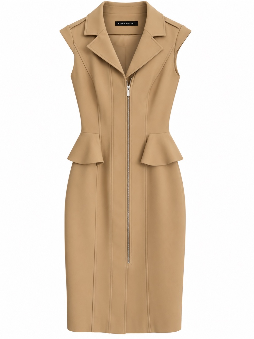 Karen Millen Sleeveless Peplum Zip-Front Dress in Camel